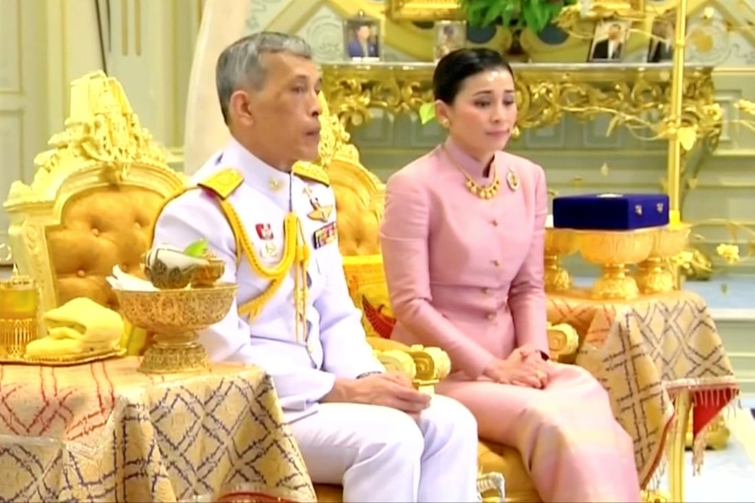 King Maha Vajiralongkorn and his consort, General Suthida Vajiralongkorn, named Queen Suthida, at their wedding ceremony in Bangkok. Photo: Reuters