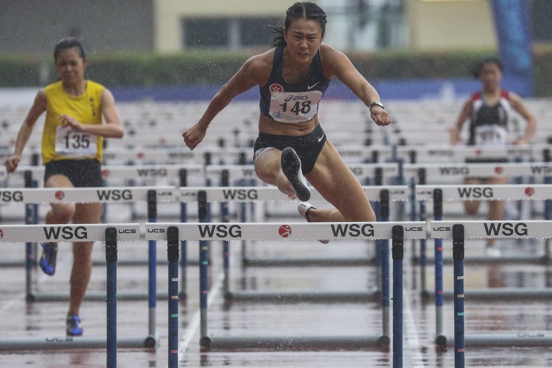 Vera Lui on her way to victory in the women’s 100m hurdles at the Hong Kong Athletics Championships on Sunday. Photos: Winson Wong