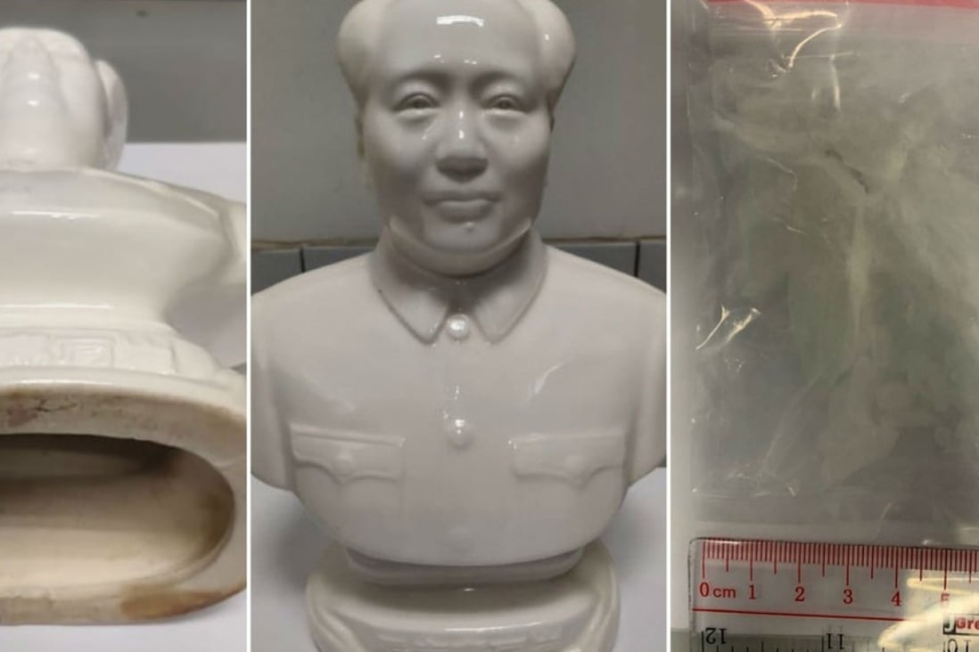 Ten grams of suspected Ice was found hidden in a bust of late Chinese leader Mao Zedong. Photo: Handout