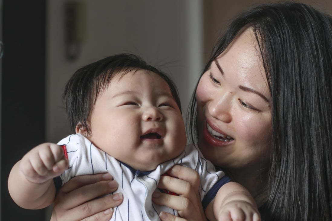 Mother Mei Tan and baby Jordan Ma, four months at their home in South Horizons, Hong Kong. Photo: Xiaomei Chen