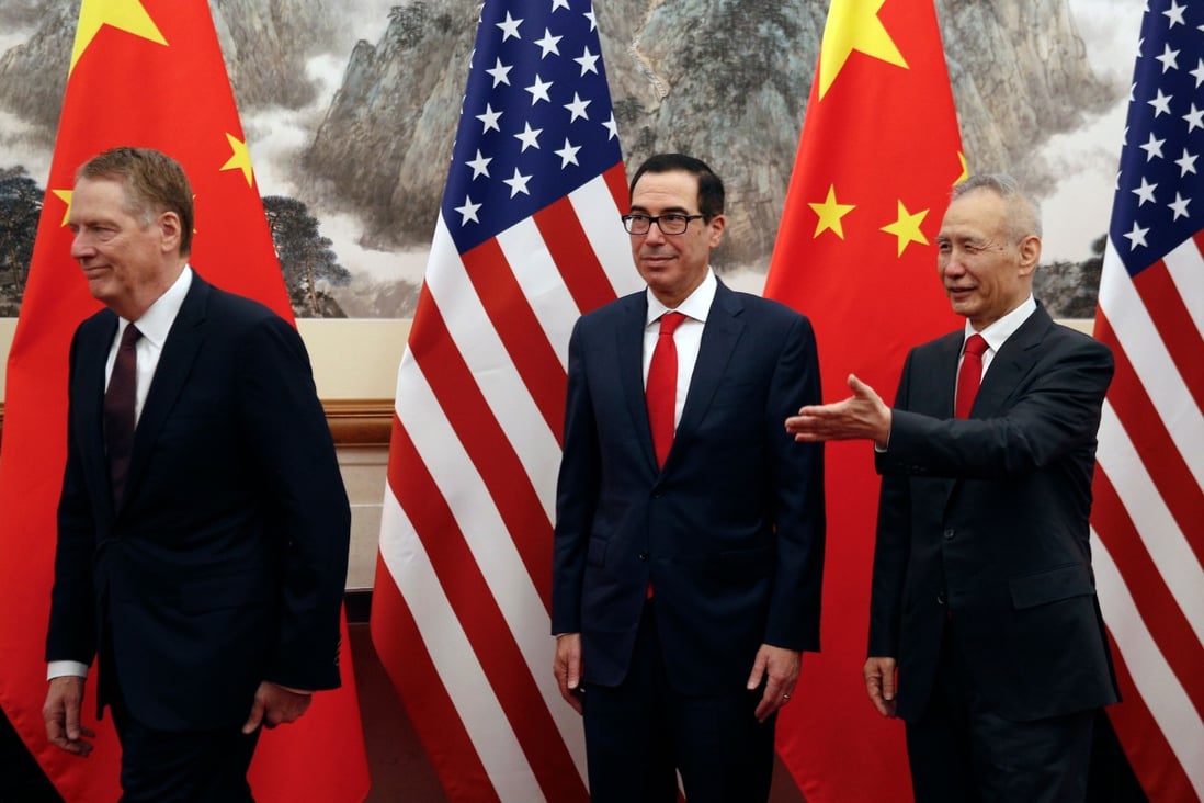 Chinese Vice Premier Liu He (right) is still set to visit Washington this week for further trade talks with US Treasury Secretary Steven Mnuchin (centre) and US trade representative Robert Lighthizer. Photo: AFP