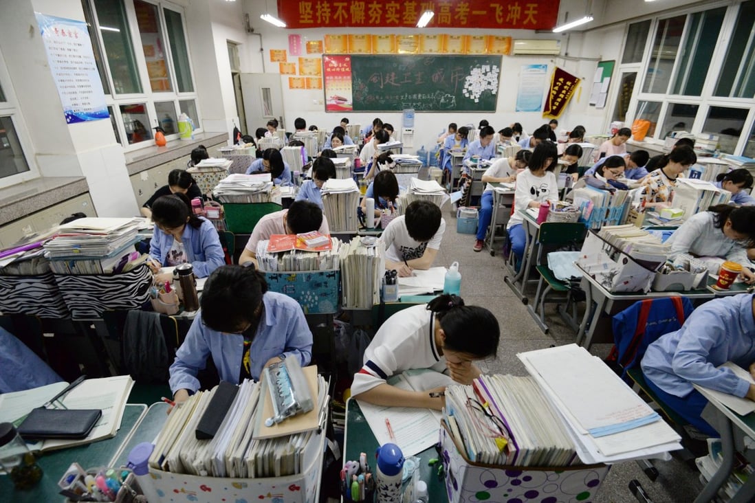 Chinese high school students study late at night for the annual gaokao exam. Photo: EPA-EFE