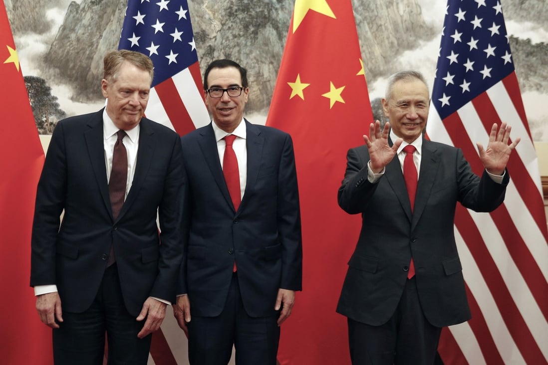 US trade representative Robert Lighthizer (left), US Treasury Secretary Steven Mnuchin and Chinese Vice-Premier Liu He. Photo: AP