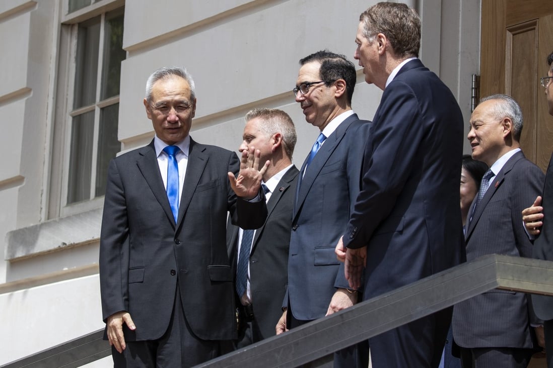 Liu He, China's vice-premier, departing negotiations in Washington on Friday after a meeting with US Trade Representative Robert Lighthizer (foreground right) and US Treasury Secretary Steven Mnuchin. Photo: Bloomberg