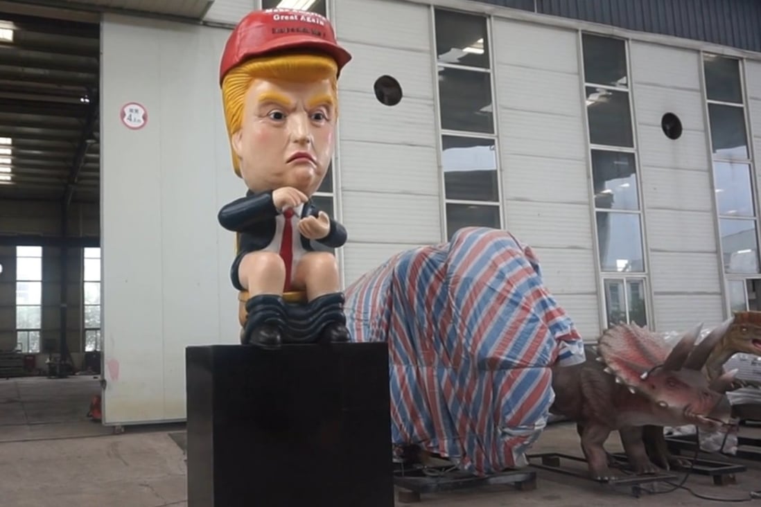 A screen grab from a video of the giant Donald Trump robot. Photo: Don Lessem via YouTube