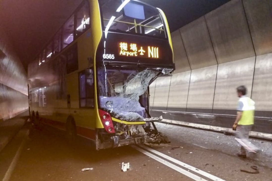 A Facebook photo of the damaged bus in the tunnel.