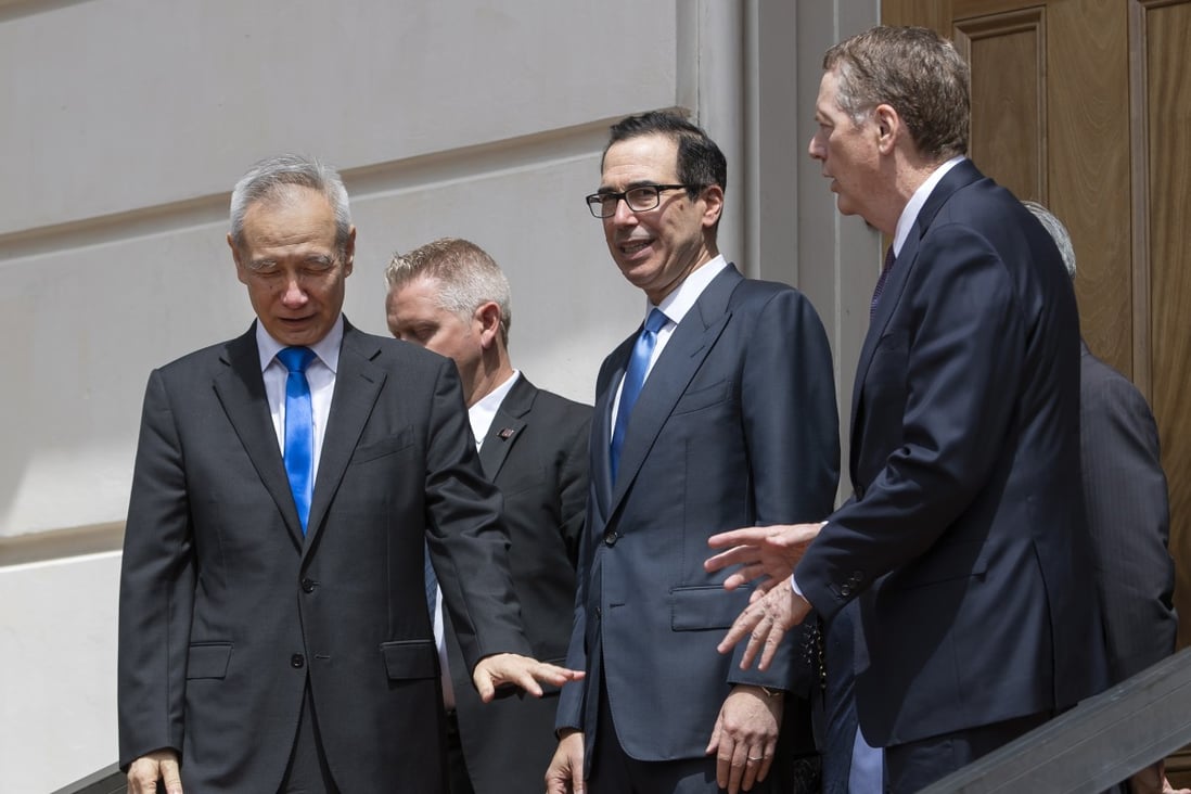 Chinese Vice-Premier Liu He visits Washington for talks with the US’ Steven Mnuchin (centre) and Robert Lighthizer last week despite fresh US tariff increases. Photo: EPA-EFE