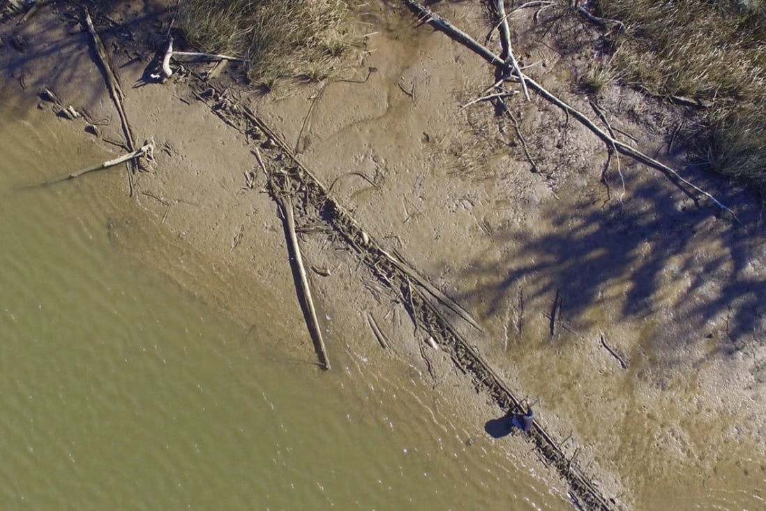 This aerial photo in 2018 shows the remains of the slave ship. Photo: AP