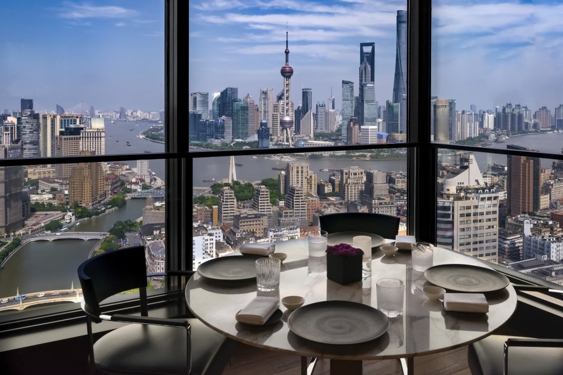 The dining room of the Bulgari Hotel in Shanghai overlooks the iconic skyline of the Pudong financial district. Photo: Handout