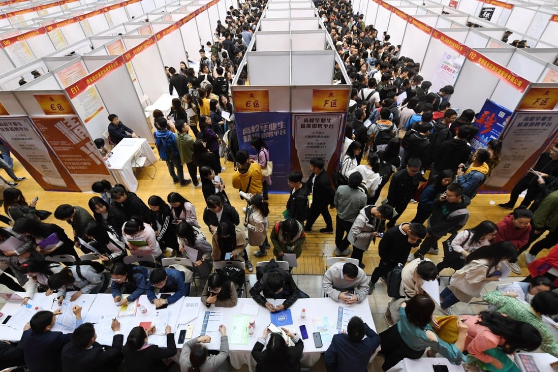 In the three months since the Lunar New Year holiday in early February, job openings for graduates dropped 13 per cent compared to the same period last year, while the number of fresh jobseekers declined by 5 per cent, resulting in the lower ratio. Photos: Xinhua