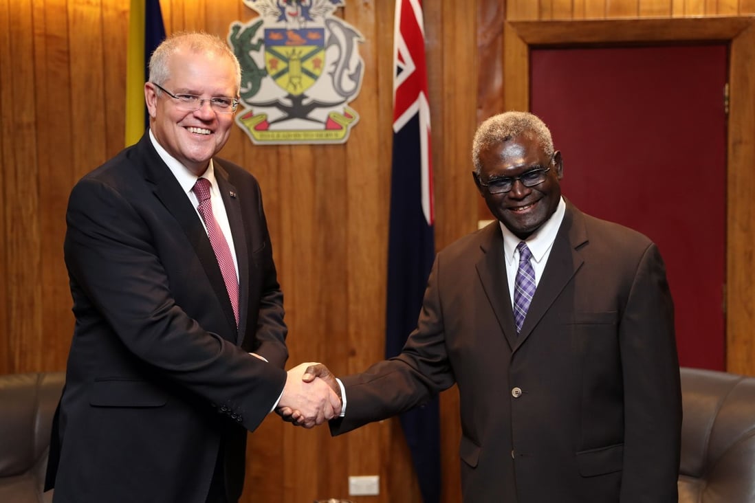 Australian Prime Minister Scott Morrison with Solomon Islands Prime Minister Manasseh Sogavare. Photo: AFP