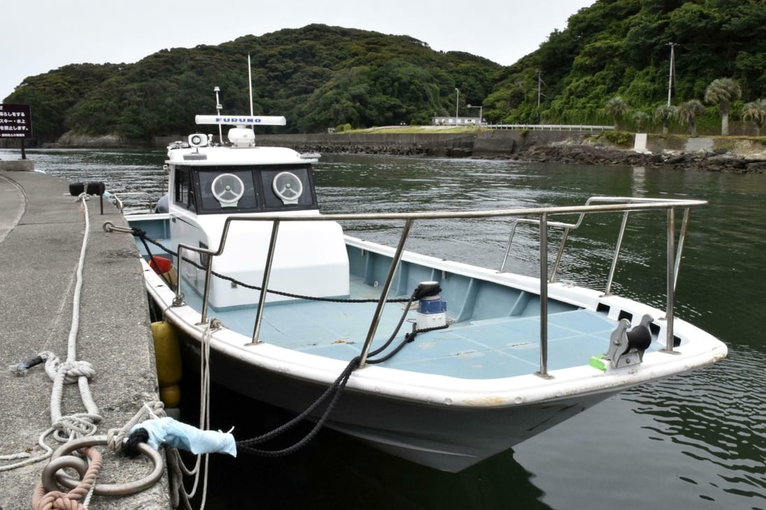 The boat from which police confiscated the drugs is seen tied up in Minamiizu. Photo: AP