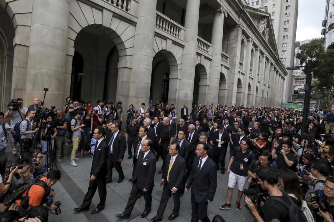 Lawyers in a silent march against the extradition bill, starting from the Court of Final Appeal. Photo: Sam Tsang