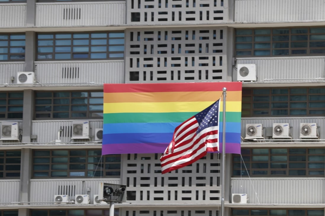 A rainbow flag displayed at the US embassy in Seoul, South Korea, in May. Photo: EPA-EFE