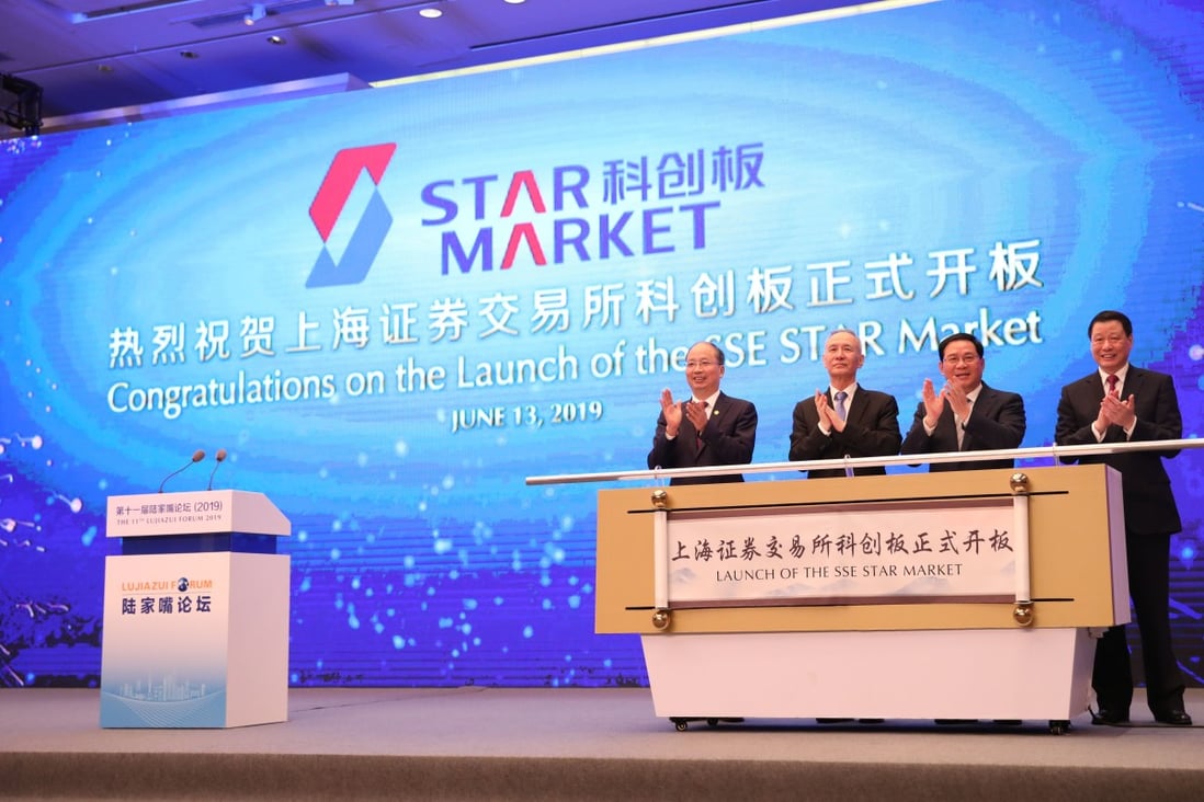 Chinese Vice-Premier Liu He, second left, was present for the launch of the Star Market in Shanghai on Thursday. Photo: Xinhua