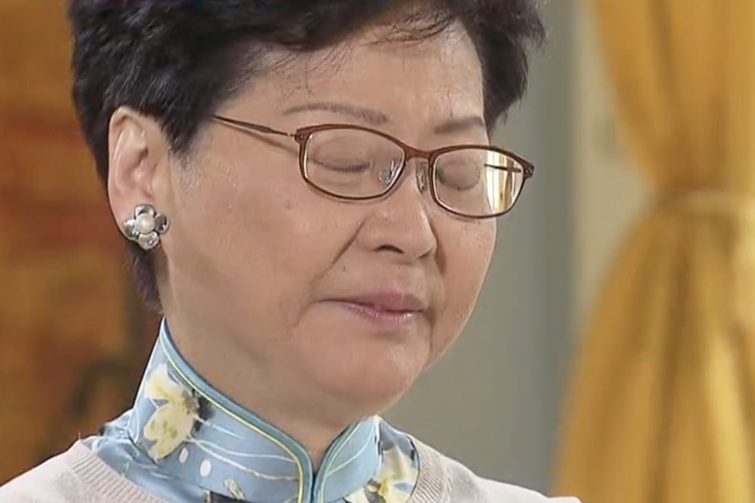 Carrie Lam interviewed by TVB news. Photo: TVB News