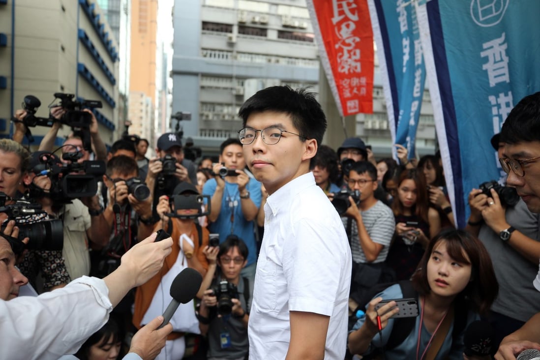 Pro-democracy activist Joshua Wong after his release from prison at Lai Chi Kok Reception Centre. Photo: Winson Wong