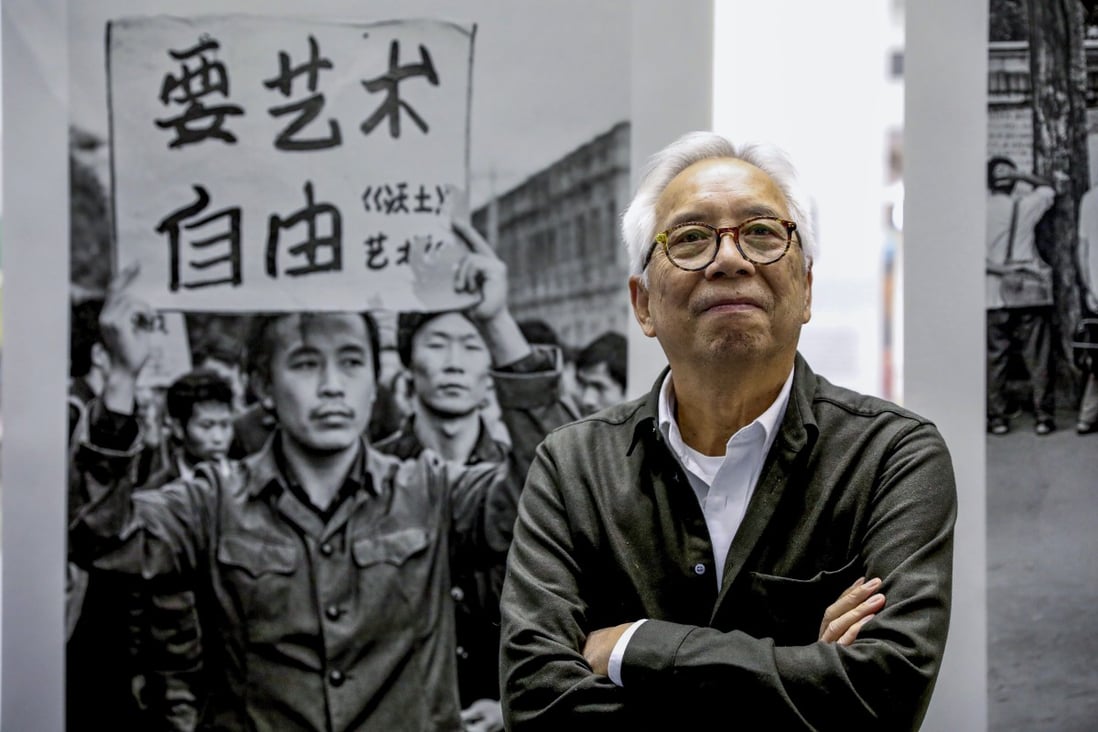Pulitzer Prize winning photojournalist Liu Heung Shing at his solo exhibition A Life in a Sea of Red. The photos have been published in a book of the same name. Photo: Nora Tam
