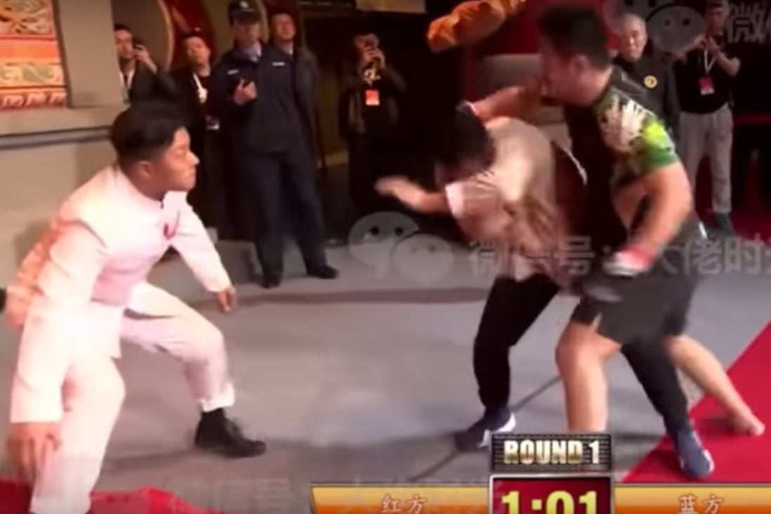 Xu Xiaodong hits Ding Hao in a one-sided fight. Photos: YouTube/Fight Commentary Breakdowns