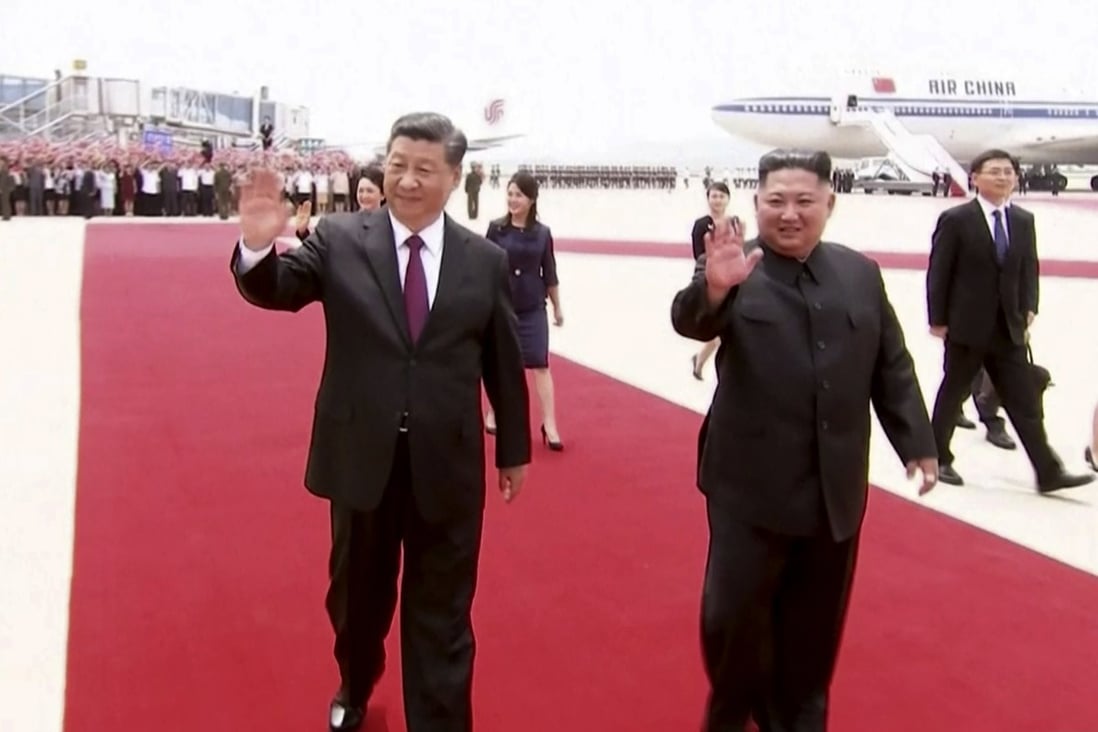 Kim Jong-un welcomed Xi Jinping to Pyongyang at the start of his two-day state visit. Photo: CCTV via AP