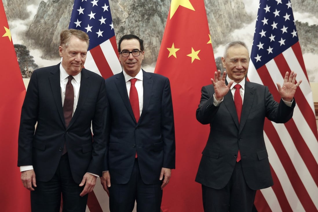 The US Trade Representative Robert Lighthizer (left) and Treasury Secretary Steven Mnuchin (centre) will continue discussions with Chinese Vice-Premier Liu He (right). Photo: AP