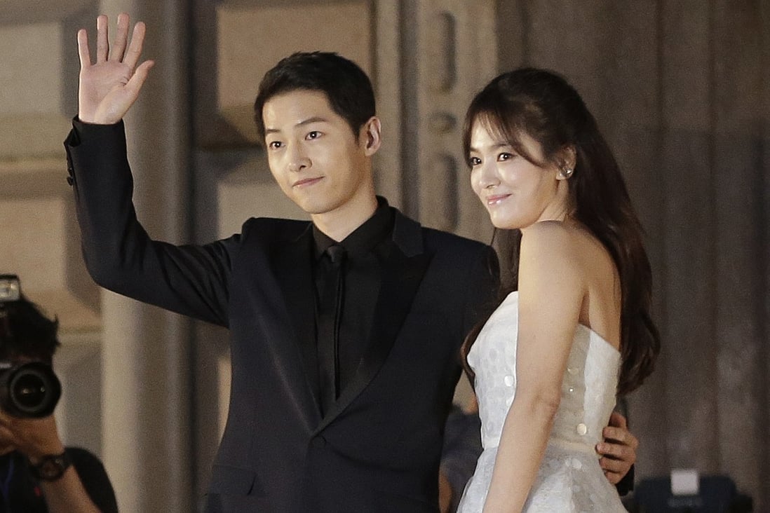 Song Hye-kyo and Song Joong-ki pose arrive for the Baeksang Arts Awards in Seoul, South Korea, in 2016. The on-screen romance between their characters in Korean drama series Descendants of the Sun was mirrored in real life when they wed a year later. Now they are to divorce, and fans are heartbroken. Photo: AP