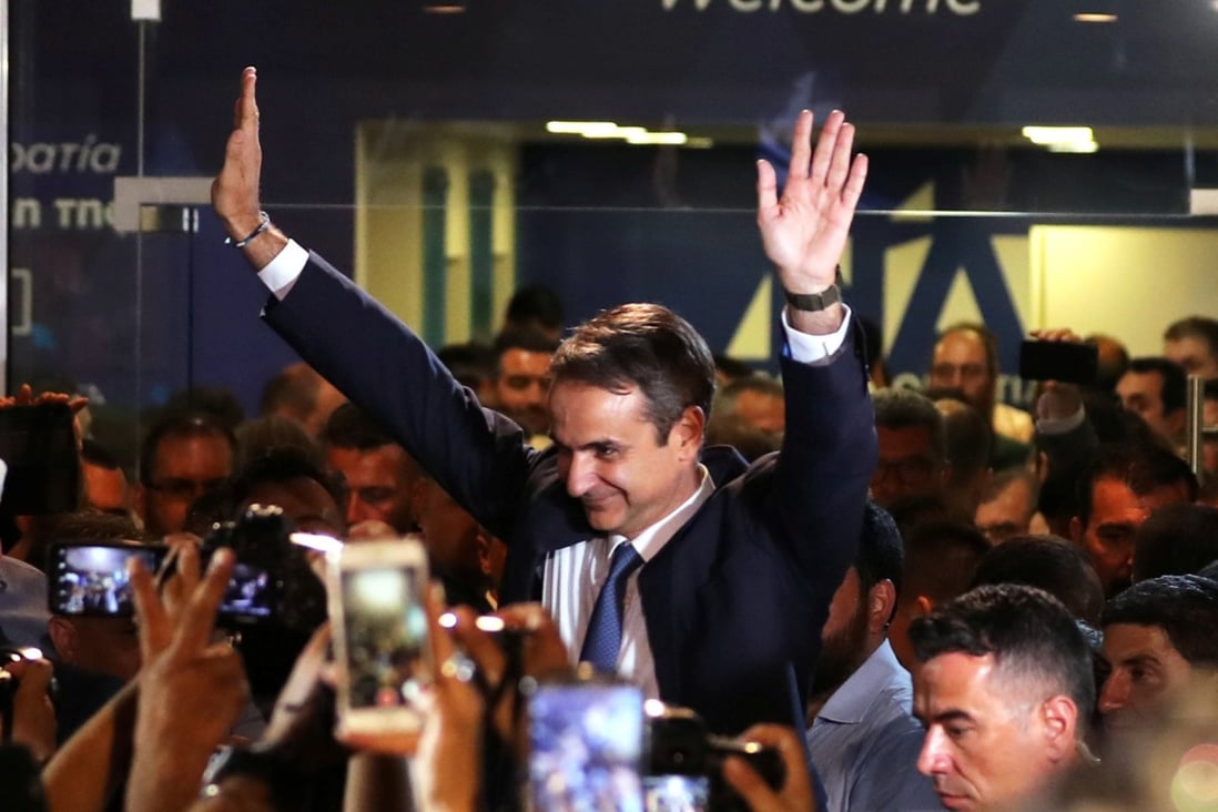 Conservative opposition leader Kyriakos Mitsotakis comfortably won Greece’s parliamentary elections Sunday. Photo: Reuters