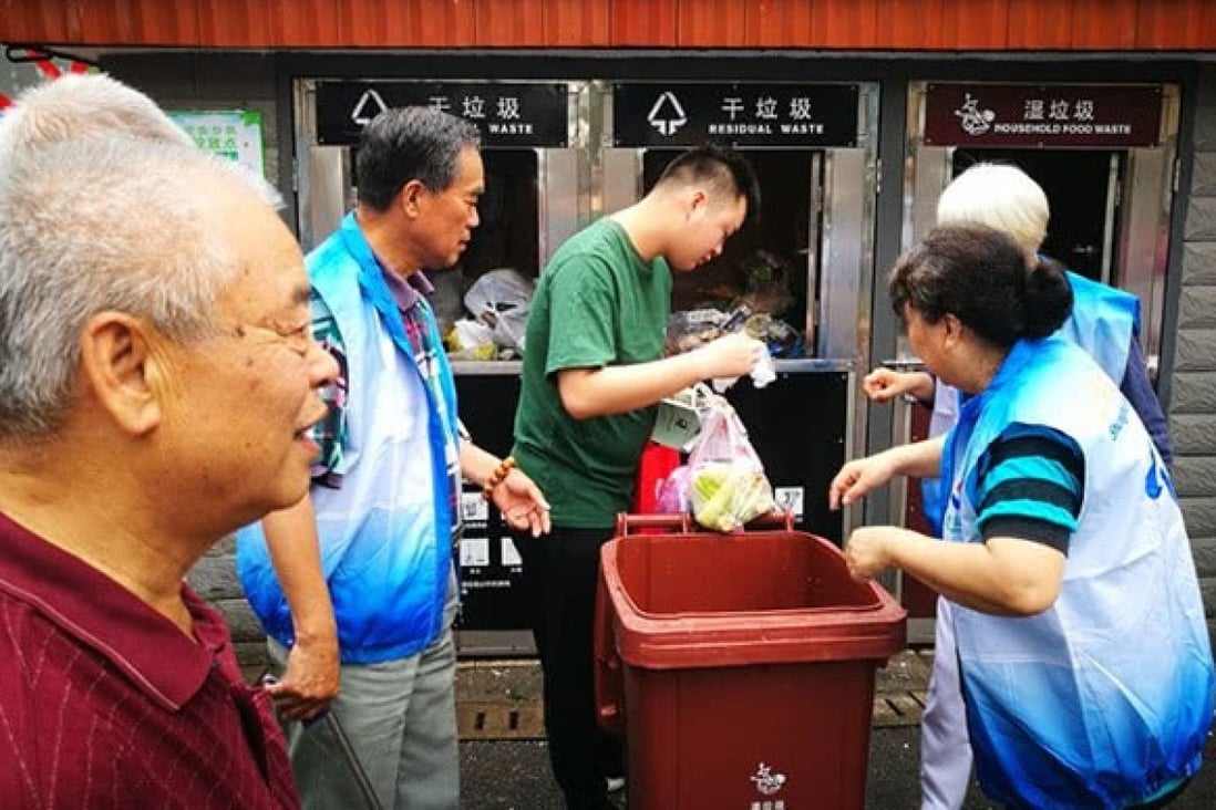 Shanghai has recruited an army of volunteers, many of them elderly, to help neighbours with the city’s new rubbish collection scheme. Photo: Weibo
