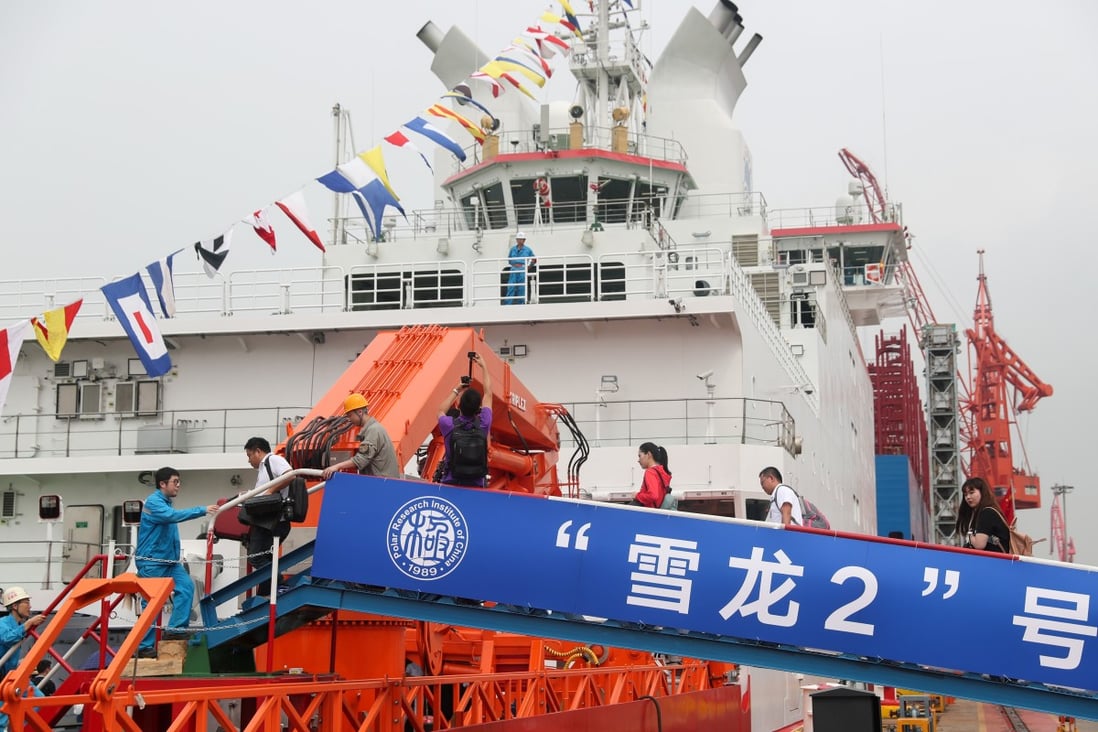 China’s first domestically produced polar icebreaker Xuelong 2, also known as Snow Dragon II, was delivered on Thursday in Shanghai and will make its maiden voyage to Antarctica later this year. Photo: Xinhua