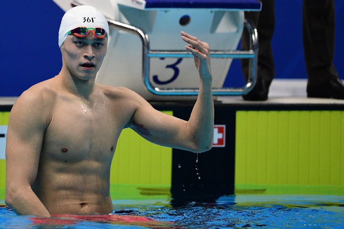China's Sun Yang after the final of the men's 1500m freestyle swimming event during the 2018 Asian Games in Jakarta. Sun used a hammer to destroy his own blood sample, according to an explosive FINA doping panel report obtained by Australia's Sunday Telegraph. Photo: AFP