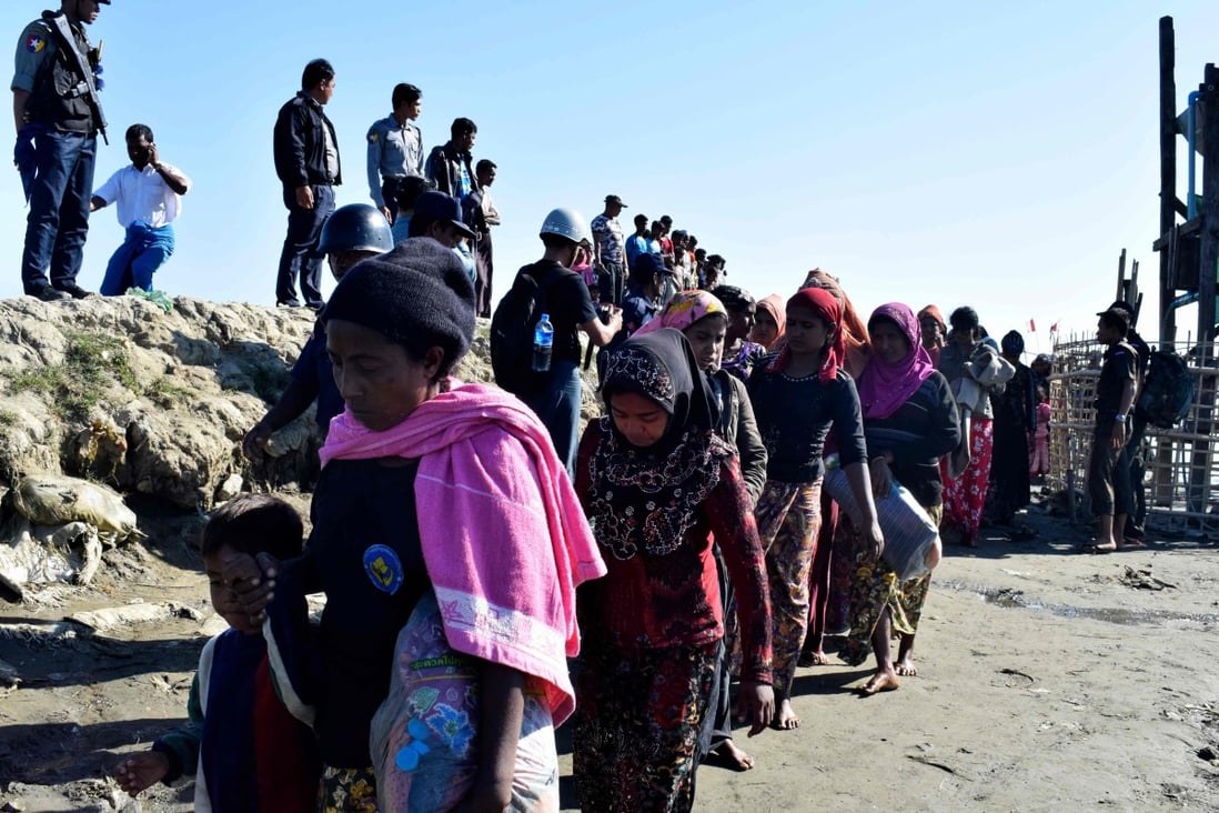 Rohingya Muslims being sent back to Myanmar’s Rakhine state after being detained at sea en route to Malaysia in November last year. 2018. Photo: AFP