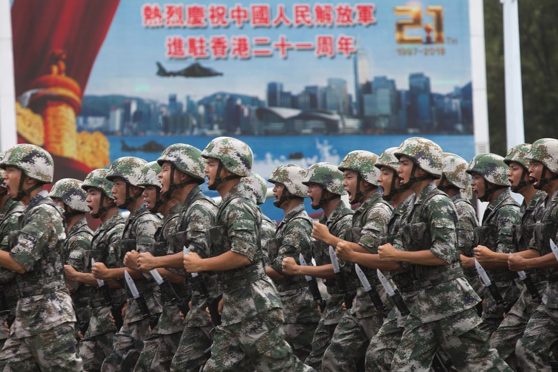 The People’s Liberation Army has a garrison in Hong Kong. Photo: EPA-EFE