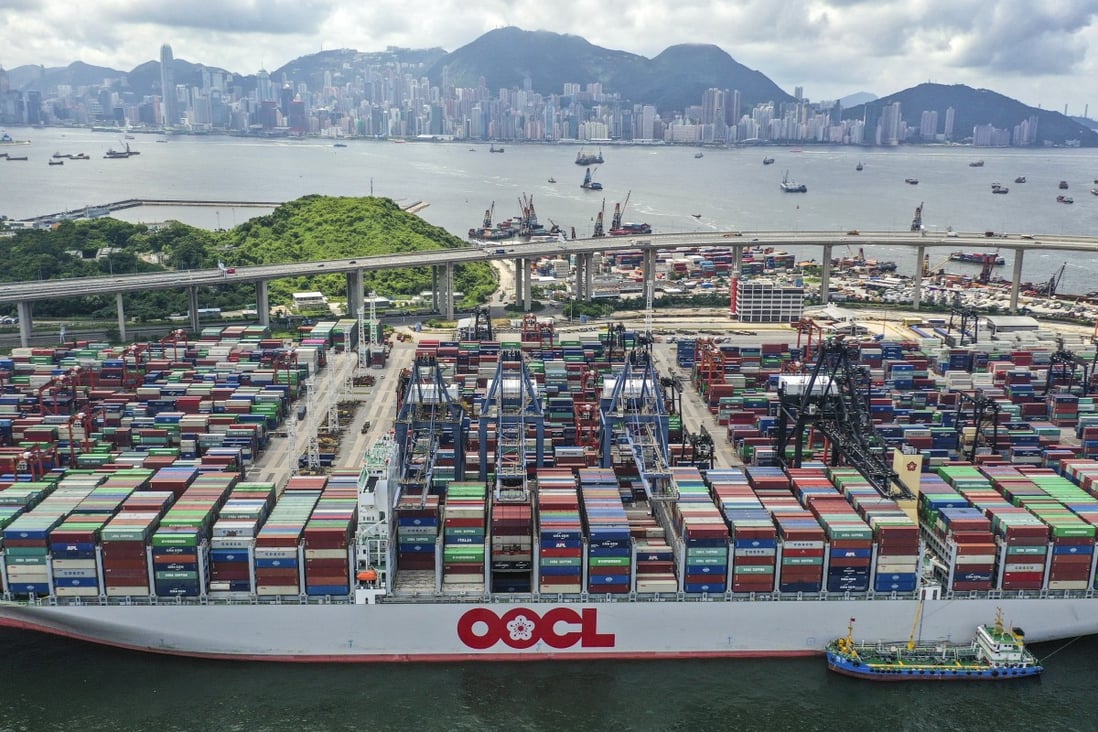 One of the world’s largest container ships, the OOCL Hong Kong, berths for the first time at the Hong Kong Container Terminal, situated in the Kwai Chung-Tsing Yi basin. Photo: Winson Wong