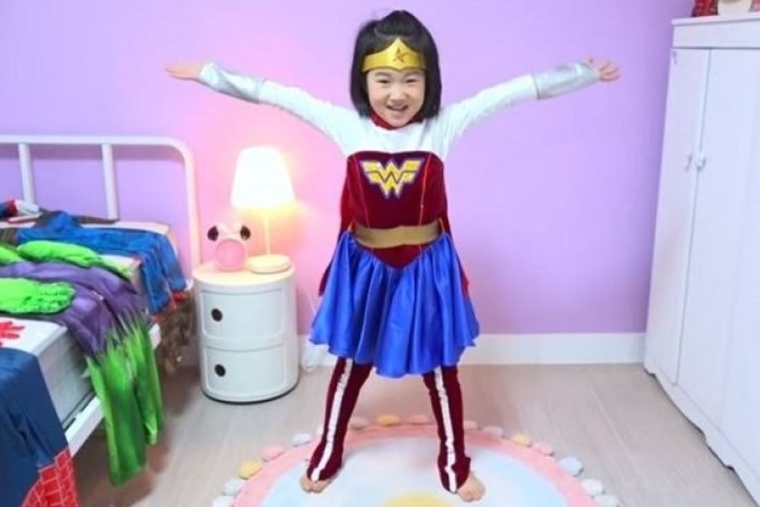 South Korean YouTuber Boram, 6, wears a Wonder Woman costume in her January video in which she becomes a superhero and saves her friends. The video has been seen more than 38 million times. Photo: Boram Tube Vlog