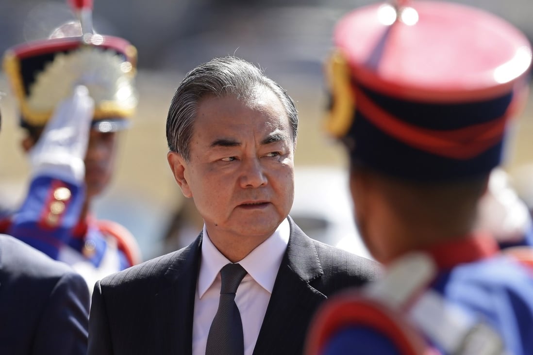 Chinese Foreign Minister Wang Yi is greeted by an honour guard as he arrives at the Itamaraty Palace for a meeting with his Brazilian counterpart Ernesto Araujo on Thursday. Photo: AP