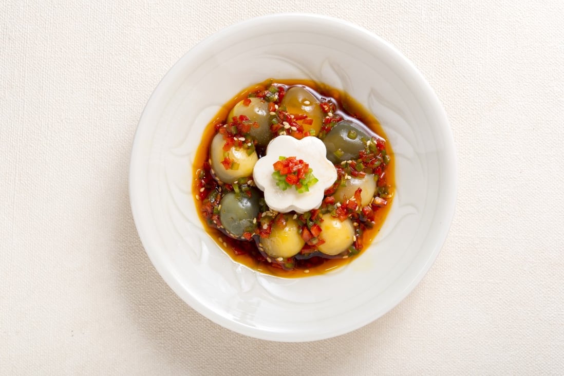 Crystal Jade’s spicy century egg is one of the dishes that uses century egg as an ingredient.