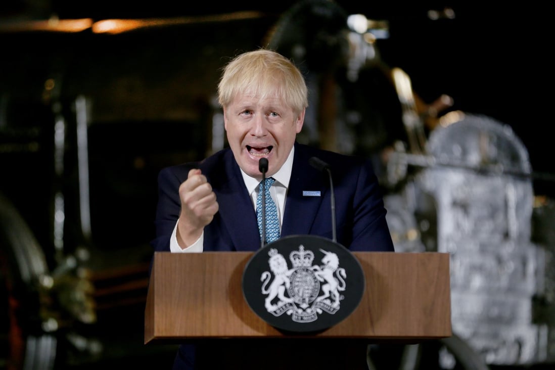 Britain’s Prime Minister Boris Johnson speaks on domestic priorities at the Science and Industry Museum in Manchester on Saturday. Photo: Reuters