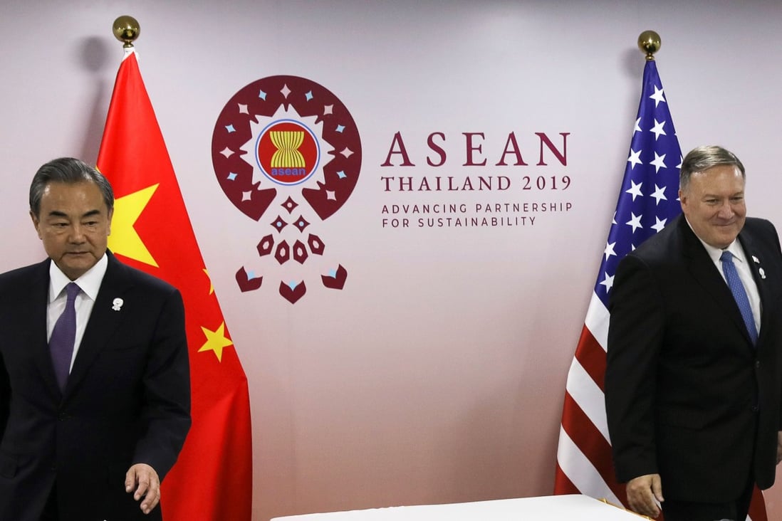 Chinese Foreign Minister Wang Yi and US Secretary of State Mike Pompeo met on the sidelines of the Asean regional forum in Bangkok. Photo: AFP