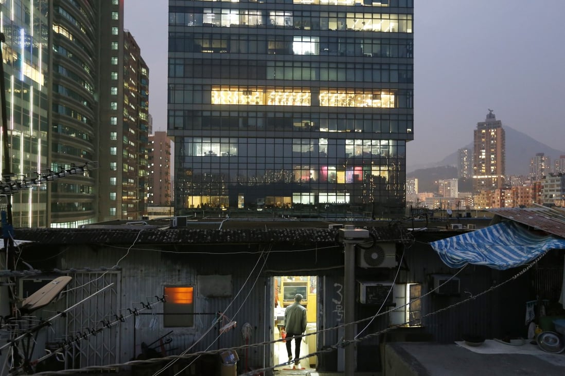 Illegal cubicle homes on the rooftop of an industrial building in Kwun Tong. The source of Hong Kong’s misery is its economic system, the wrong-headed belief that the free market alone will solve every social problem. Photo: Dickson Lee