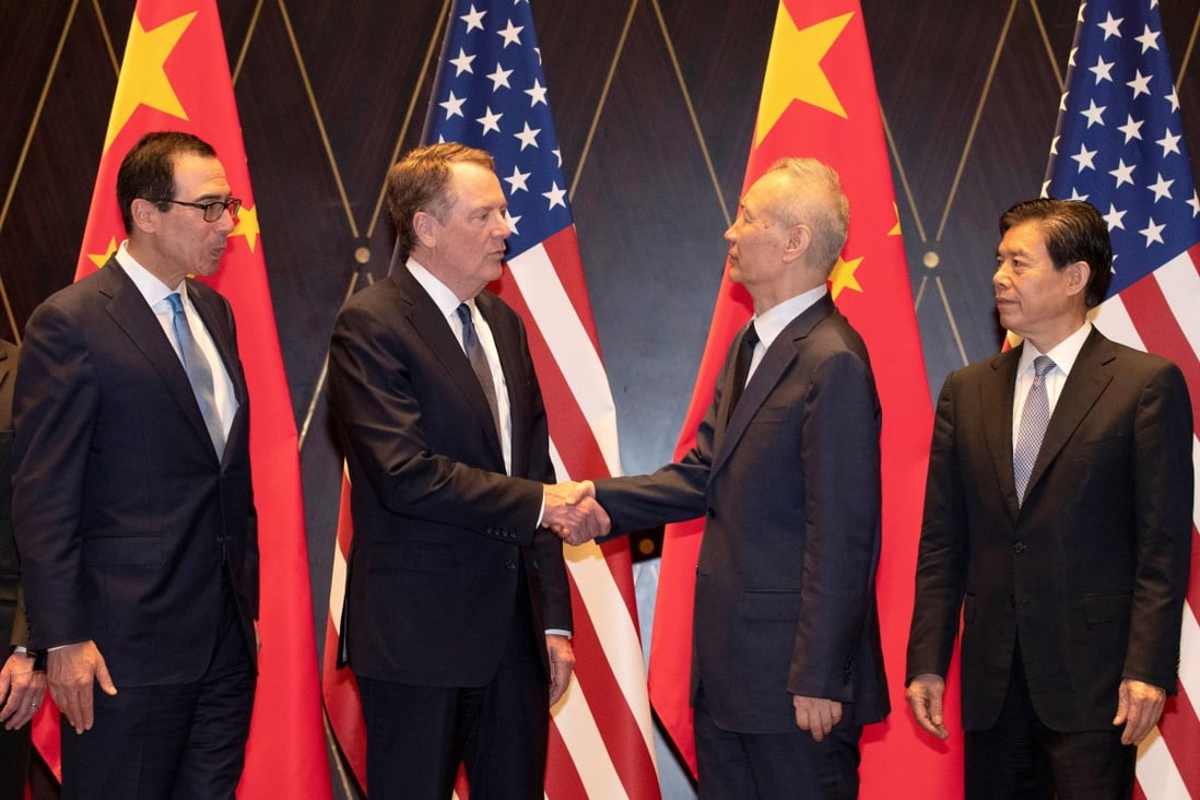 Chinese Vice-Premier Liu He (second right) met with US trade representative Robert Lighthizer and US Treasury Secretary Steven Mnuchin in Shanghai last week. Photo: Reuters