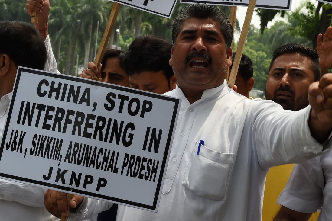 Indian activists of the Jammu and Kashmir National Panthers Party protest outside the Chinese embassy in New Delhi in 2017. Photo: AFP