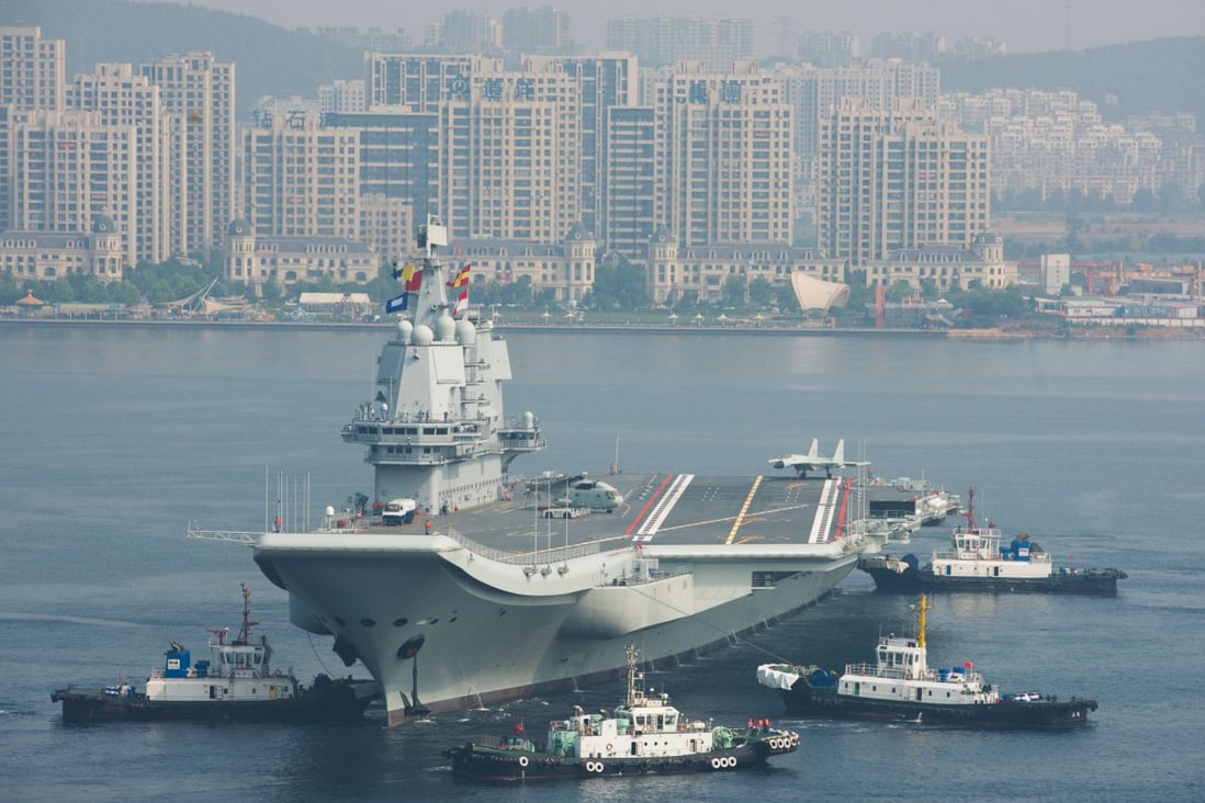 China’s Type 001A aircraft carrier leaves the shipyard in Dalian on Thursday for a four-day sea trial. It is undergoing more testing this week. Photo: ImagineChina