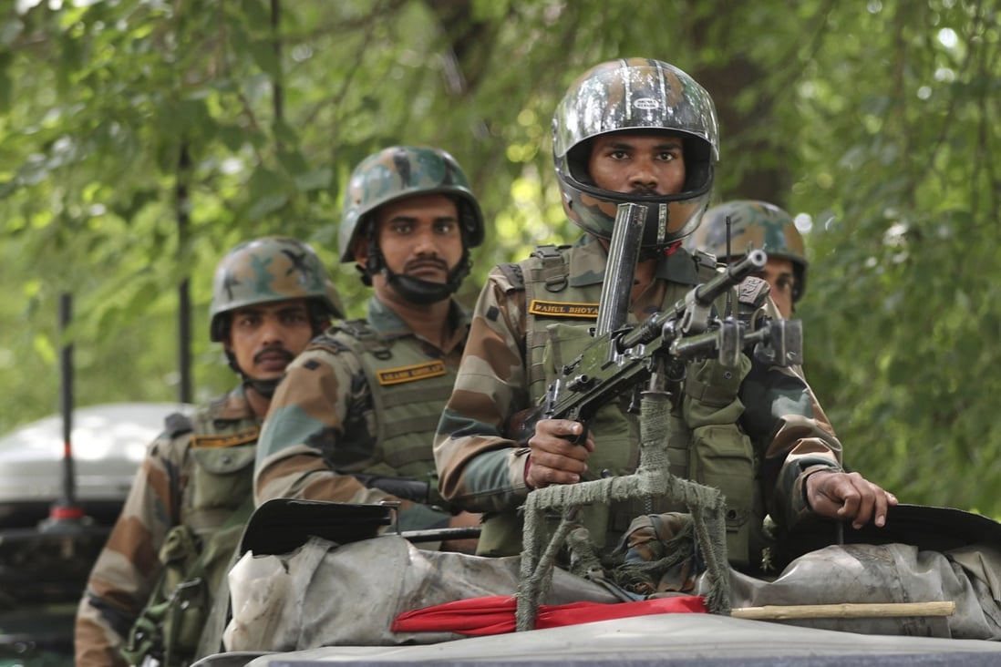 Indian army soldiers are seen in Indian-controlled Kashmir in July. Photo: AP