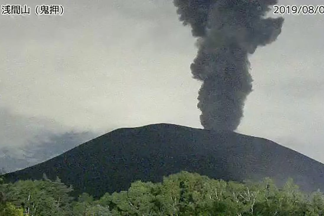 A screengrab from a Japan Meteorological Agency surveillance camera shows an eruption on Mount Asama, on the border of Gunma and Nagano prefectures in central Japan. Photo: AFP