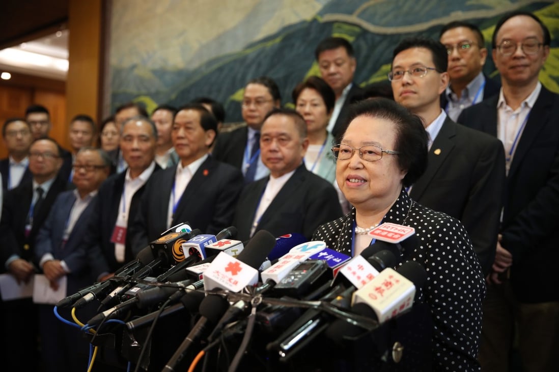 Maria Tam, of the Basic Law Committee, speaks to reporters in Shenzhen on recent events in Hong Kong. Tam’s remarks, explaining what the Hong Kong government will do to address public concerns, may have only underscored Carrie Lam’s impotence. Photo: Winson Wong