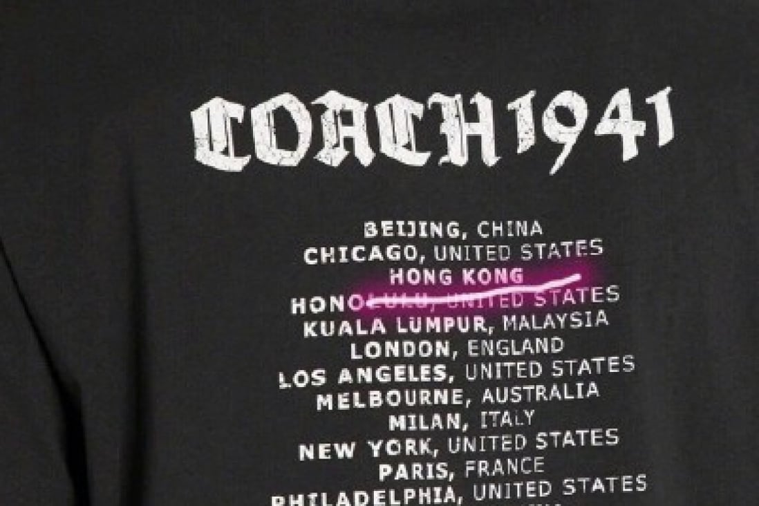 American brand Coach moves quickly to quell online fury in China over T-shirt listing Hong Kong, Macau and Taiwan as separate entities. Photo: Weibo