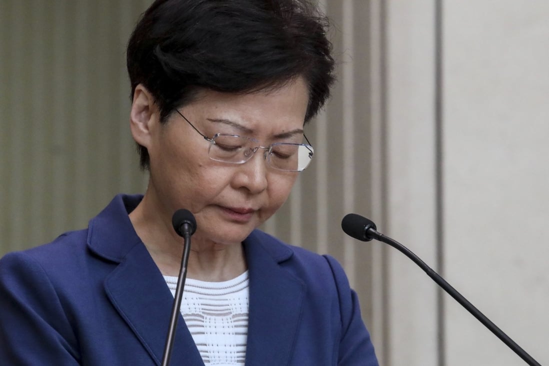 Carrie Lam appeared on the verge of tears as she spoke to the media on Tuesday. Photo: Nora Tam