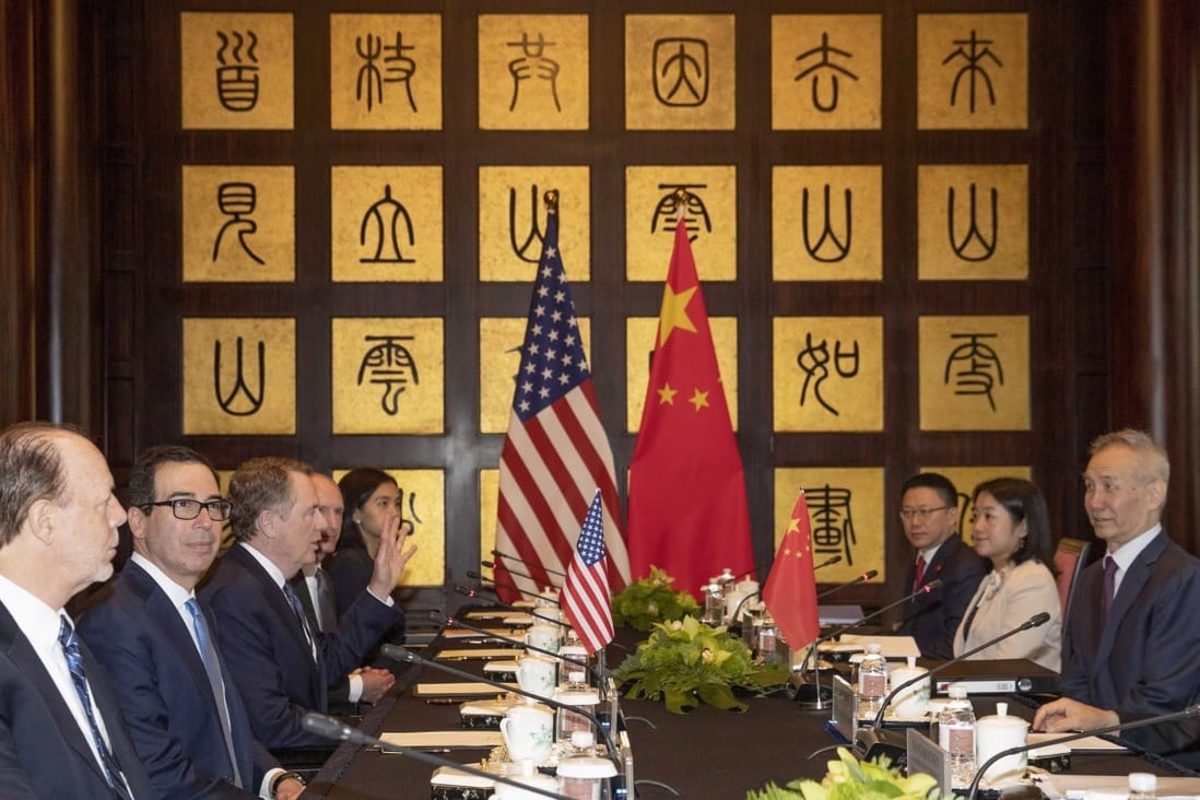 Vice-Premier Liu He (right), US trade representative Robert Lighthizer (third left) and US Treasury Secretary Steven Mnuchin (second left) agreed in Shanghai at the end of July that they would hold the next face-to-face meeting in Washington in September. Photo: AP