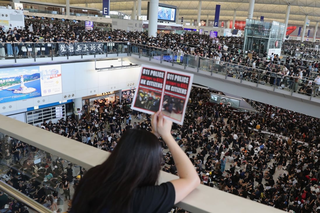 Hong Kong’s airport authority suspended all outbound and inbound flights again on Tuesday, affecting hundreds of planes, after thousands of protesters occupied the airport terminal. Photo: Sam Tsang