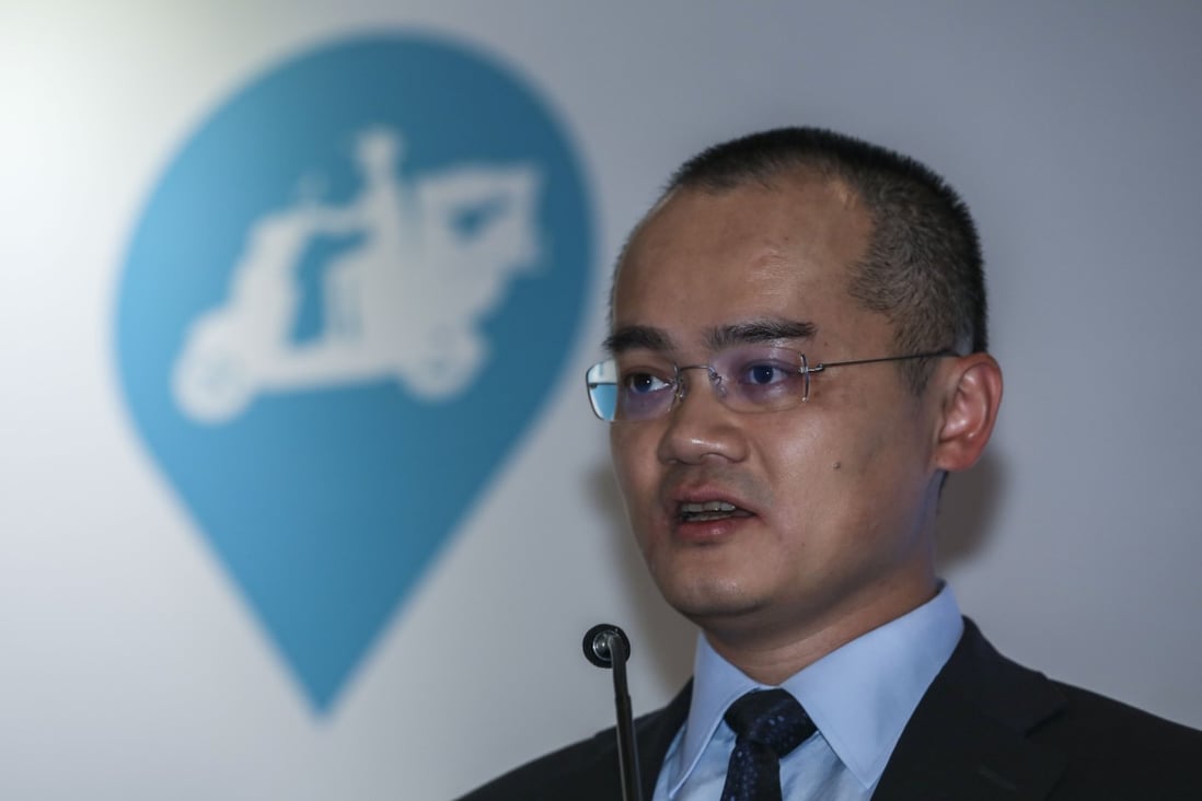 Wang Xing, co-founder, chairman and chief executive of Meituan Dianping, is seen during the the company's global offering press conference at the Island Shangri-La Hotel in Admiralty. Photo: SCMP
